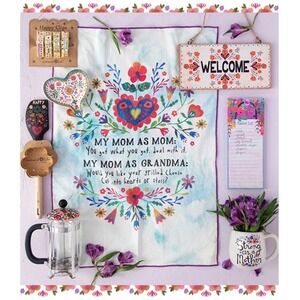 Natural Life Mom Grandma Kitchen Tea Towel Flour Sack Cotton Purple Floral Quote